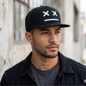 Black Snapback Hat X Eyes Face Streetwear Graphic Flat Brim Unisex Cap Trendy